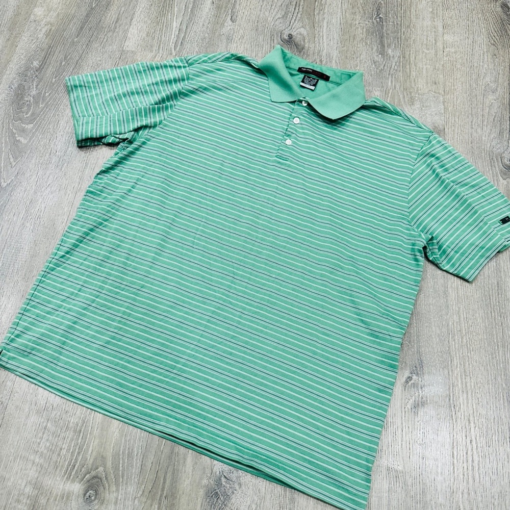 Nike Tiger‎ Woods Polo Collection Mens XL Green Striped Dri-FIT Golf Polo Shirt